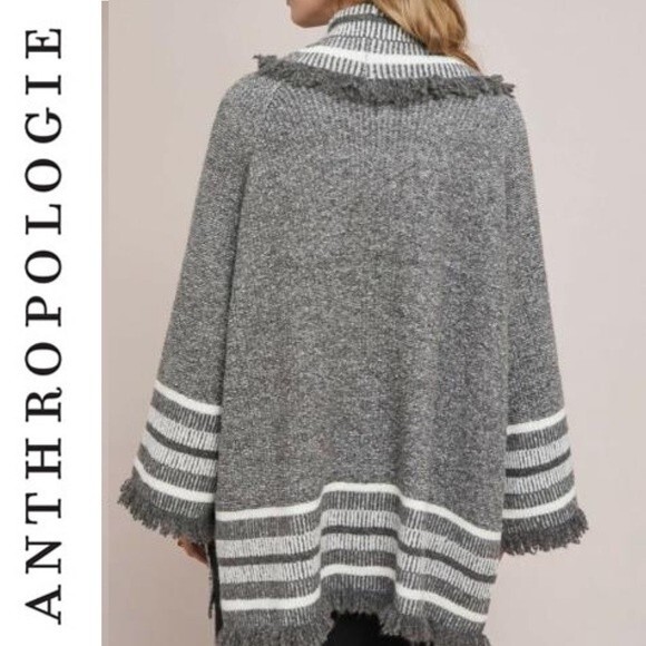 Anthropologie Saturday Sunday Fringe Gray Open Front Cardigan Sweater One Size L - Picture 4 of 16